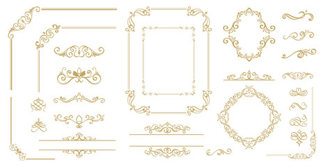 Luxury Gold vintage invitation vector set. Ornamental curls, dividers, Border design  and golden components design  for wedding invite, menus, certificates, boutiques, spa and logo design.