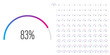 Set of semicircle percentage diagrams meters from 0 to 100 ready-to-use for web design, user interface UI or infographic - indicator with gradient from cyan blue to magenta hot pink