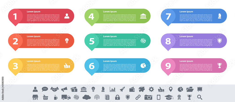 Infographic design business concept vector illustration with 9 steps or ...