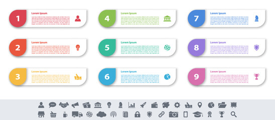 infographic design business concept vector illustration with 9 steps or options or processes represe