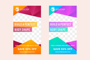 Wall Mural - Creative social networks stories design, vertical banner or flyer templates with polygonal design background, triangle style pattern. Cover design templates for flyer, leaflet, brochure, presentation.