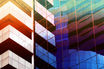 colorful modern exterior architecture detail glass windows building texture