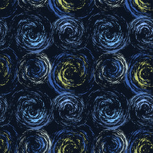 Seamless Abstract Pattern In The Style Of Van Gogh. Creative Print With Impressionistic Swirls On Dark Background. Hand-drawn Artistic Texture, Backdrop. Wonderful Art Wallpapers, Fabrics, Covers...