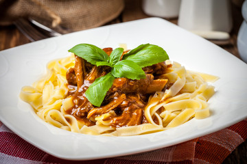 Canvas Print - Tagliatelle with dark sauce.