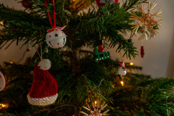 Close up of a illuminated and decorated Christmas tree