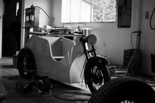 Old Vehicul Three Wheel Repair Garage Vintage Collector