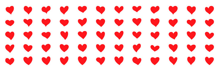 red hearts hand-drawn. large set of 60 hearts of different shapes. heart icon collection. icons of h