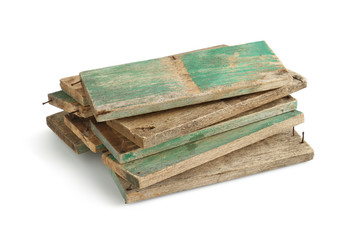 Wall Mural - pile of wood plank isolated on white background