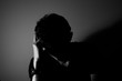© PetitNuage - Sad men black silhouette window alone black and white