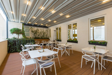 Wall Mural - Hotel restaurant terrace interior with heater