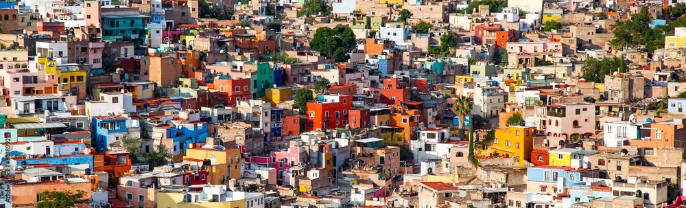 colorful cityscape of mexican city Guanajuato Mexico - obrazy, fototapety, plakaty 