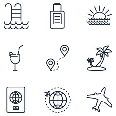 Fototapete - set Tour and travel icon template color editable. Travel, tourism and hotel pack symbol vector sign isolated on white background illustration for graphic and web design.