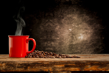 Sticker - Dark background of free space and fresh coffee 