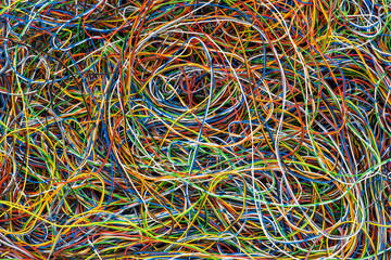 Wall Mural - Network Chaos Of Colorful Electrical and Telecommunication Cables as Background