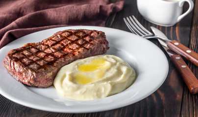 Canvas Print - Strip steak with celery puree