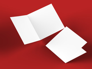 Brochure in square format folded to two - mockup. 3d illustration