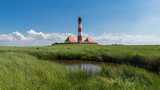 Fototapeta Natura - Leuchtturm Westerheversand; Halbinsel Eiderstedt; Schleswig-Holstein