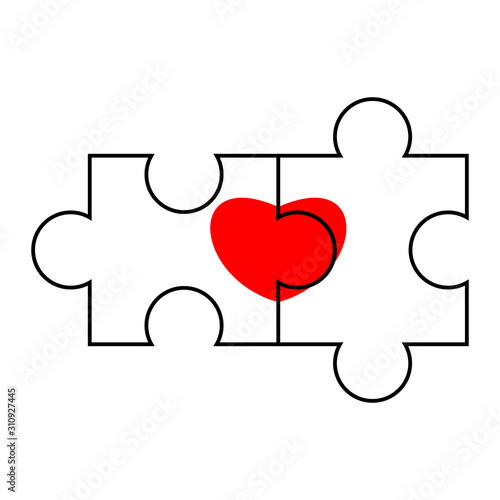 closeup of two pieces of a puzzle forming a heart. Vector illustration isolat...