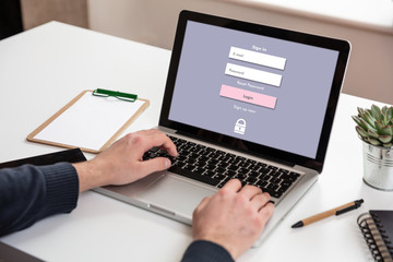 internet security concept. login password on a laptop screen
