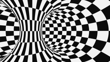 Black And White Psychedelic Optical Illusion. Abstract Hypnotic Animated Background. Checkered Geometric Looping Wallpaper