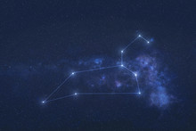 Leo Constellation Stars In Outer Space. Zodiac Sign Leo Constellation Lines. Elements Of This Image Were Furnished By NASA 