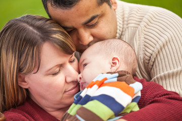 Wall Mural - Happy Mixed Race Family Posing for A Portrait in the Park