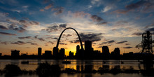 MAY 13 2019, ST LOUIS, MO., USA - St. Louis, Missouri Skyline On Mississippi River - Shot From East St. Louis, Illinois