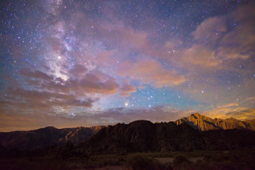 Milky way over the alabama hills and mount whitney, California