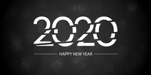 2020 Happy New Year Abstract White Black Bokeh Background Card
