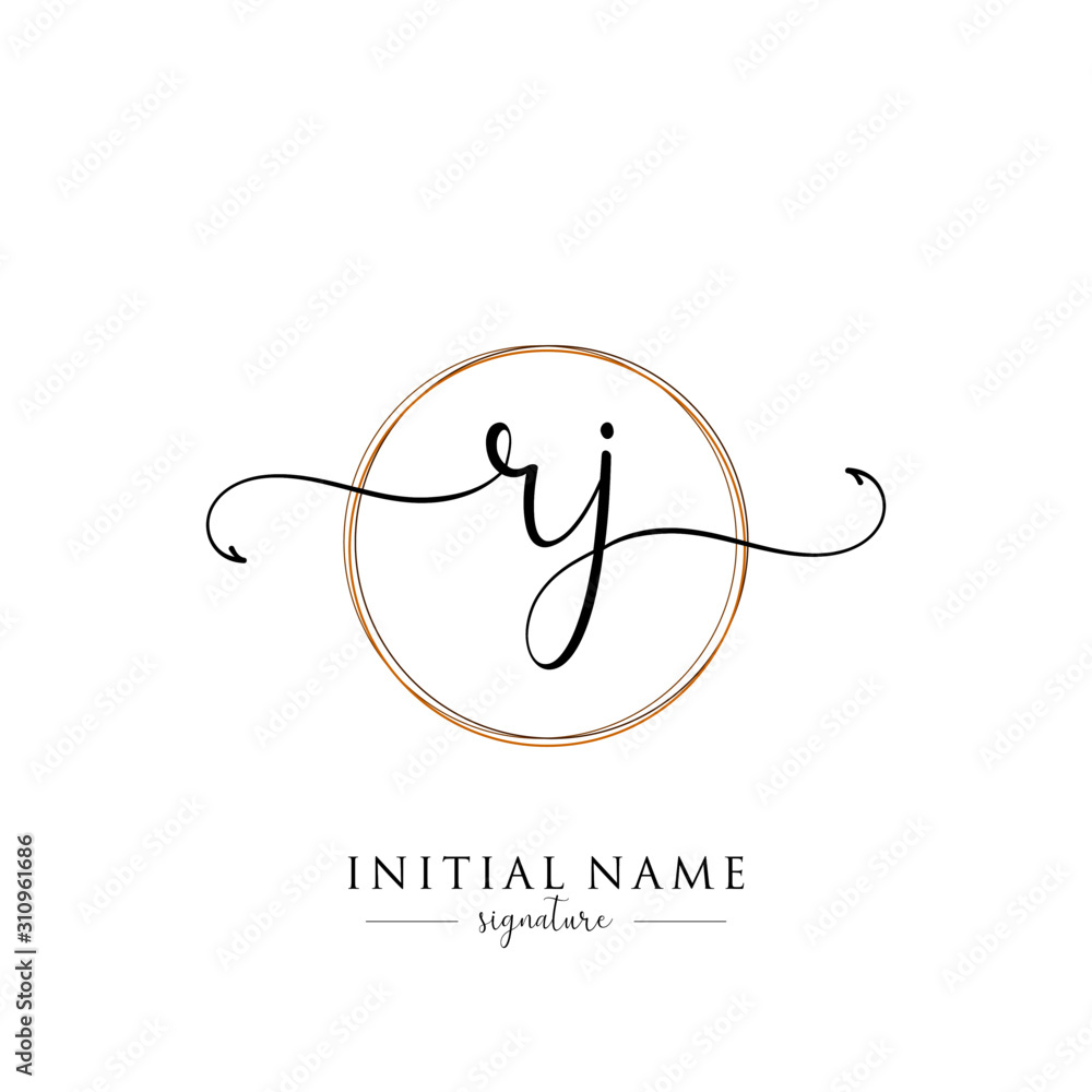 Name Sticker Rj Initial Letter RJ Signature Handwriting and Elegant Logo Design Vector ...