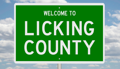 Wall Mural - Rendering of a green 3d highway sign for Licking County