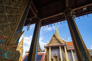 Ornate rooftop and doorways of the ancient Grand Palace in Bangkok Thailand