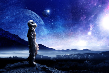 spaceman and his mission. mixed media