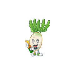 Poster - Happy daikon with beer cartoon character design