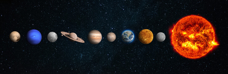 the solar system consists of the sun, mercury, venus, earth, mars, jupiter, saturn, uranut, neptune,
