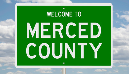 Wall Mural - Rendering of a green 3d highway sign for Merced County