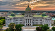 Capitol in Harrisburg, Pennsylvania in sunrise, aerial panoramic view