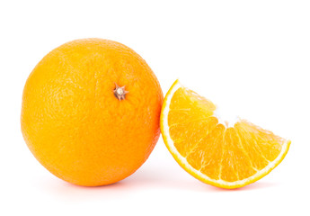 Wall Mural - Orange fruit sliced juicy isolated on white background, closeup