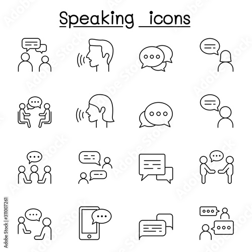 Fotomural Talk, speech, discussion, dialog, speaking, chat, conference, meeting icon set i