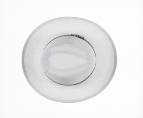 Poster - white summer straw hat isolated on white background, top view