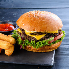 Sticker - set of fast food meal with burger on the table