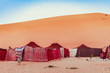 Merzougha in Sahara desert in Morocco, life of Moroccan bedouins in sahara desert