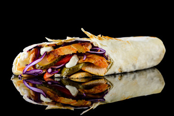 Sticker - shawarma in pita bread on a black background