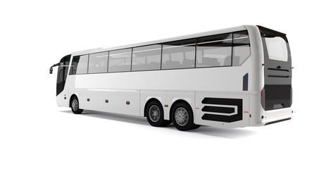 Wall Mural - white big tour bus back left angle view