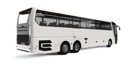 Wall Mural - white big tour bus back right angle view