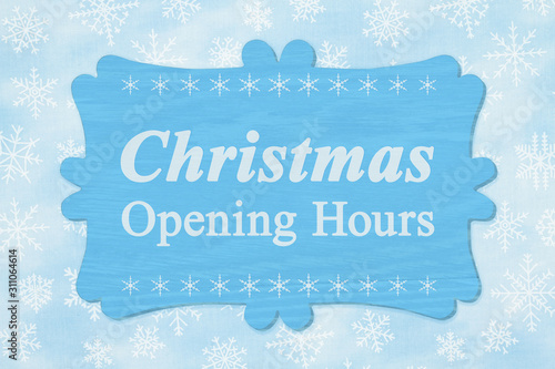 Fotomural Christmas Opening Hours message on a wood sign
