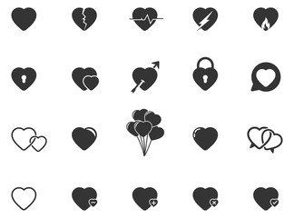 Wall Mural - Vector black hearts icons set, vector illustration on white background.