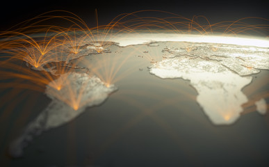 Wall Mural - globalized world, the future of digital technology. connections and cloud computing in the virtual w