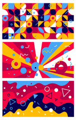 Vector set of creative abstract illustration with geometric shape and wave.