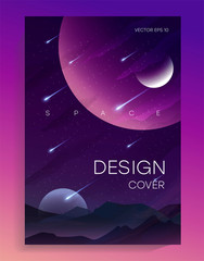 Abstract vector illustration of space, mountain landscape and planetary space for a poster, banner or background. Abstract drawings of the future, science fiction and astronomy. Vector EPS 10